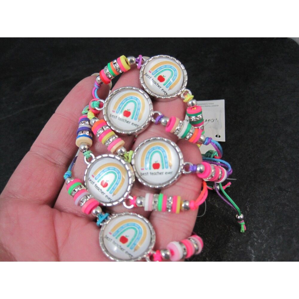 Lot of 5 Best Teacher Ever Bolo Cord Bracelets NEW